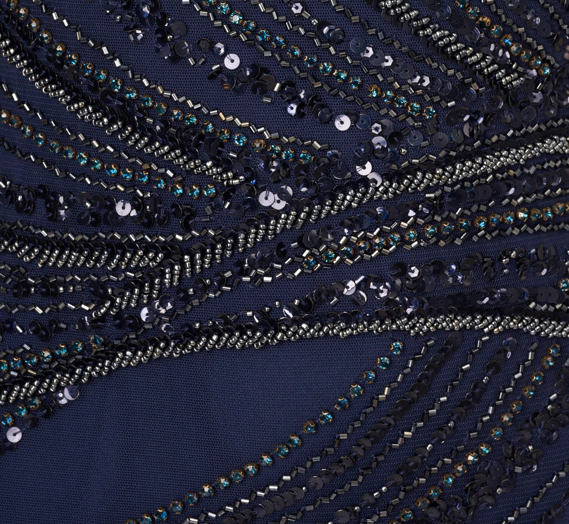 Short Sleeve Beaded Column Gown In Navy