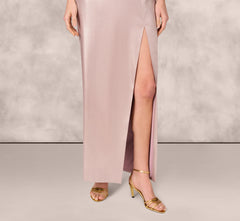 Strapless Draped Foil Mikado Gown In Mauve Silver