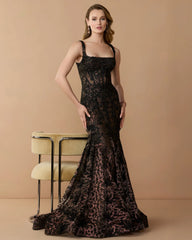 Black Sleeveless Embellished Lace Mermaid Gown