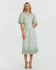 Flounce Sleeve Midi Dress