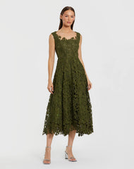 Sleeveless Embroidered Lace A Line Midi Dress