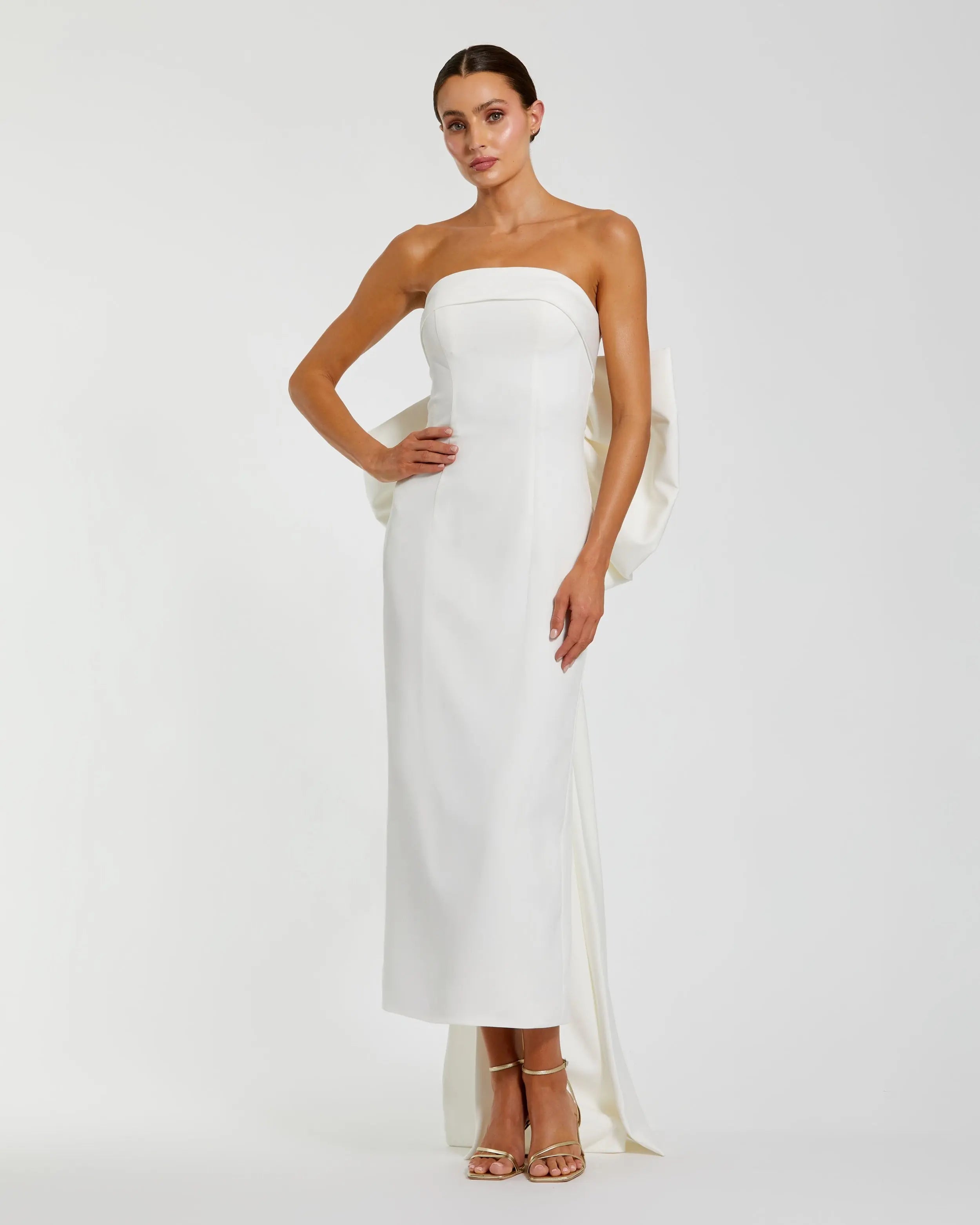 Strapless Crepe Sheath Dress with Bow
