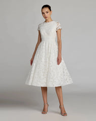 Petite White Embroidered Lace A Line Midi Dress