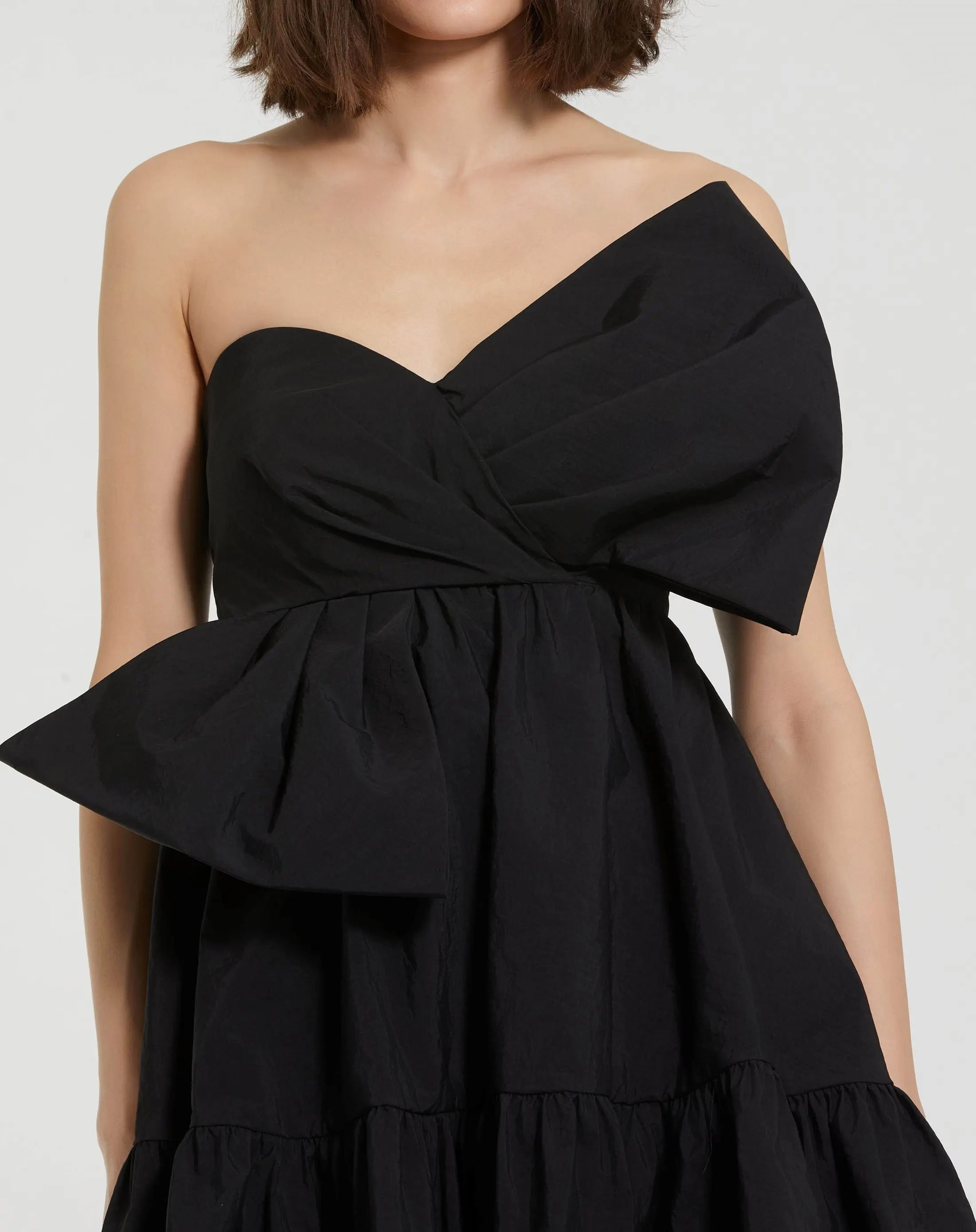 Black Faille Strapless Twist Bow Mini Dress - FINAL SALE