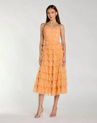 Micro Ruffle Strapless Midi Dress